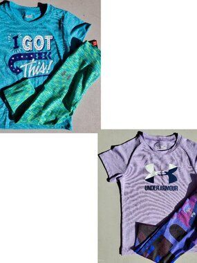 Under Armour Girls Size 5 ~ Capri Leggings w/ Short Sleeve Tops - 4pc - NEW